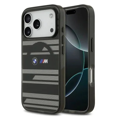 Bmw Iphone 17 Pro Max Case - Magsafe Clear With Metal Buttons And Stripe Design - Black